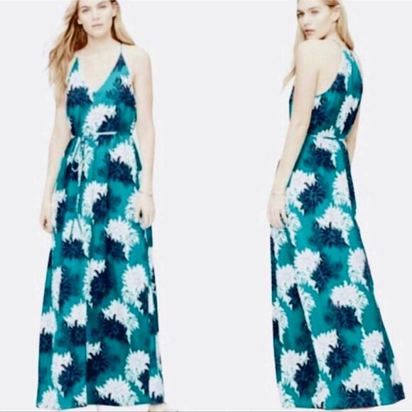 LOFT Dresses & Skirts - LOFT Teal Black and White Floral V-Neck Racerback Maxi Dress Sz. 4